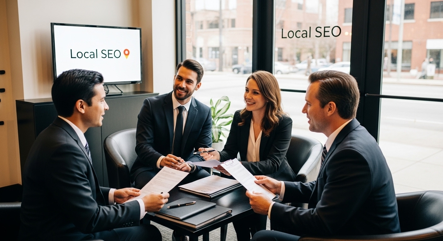lawyers discussing SEO strategy