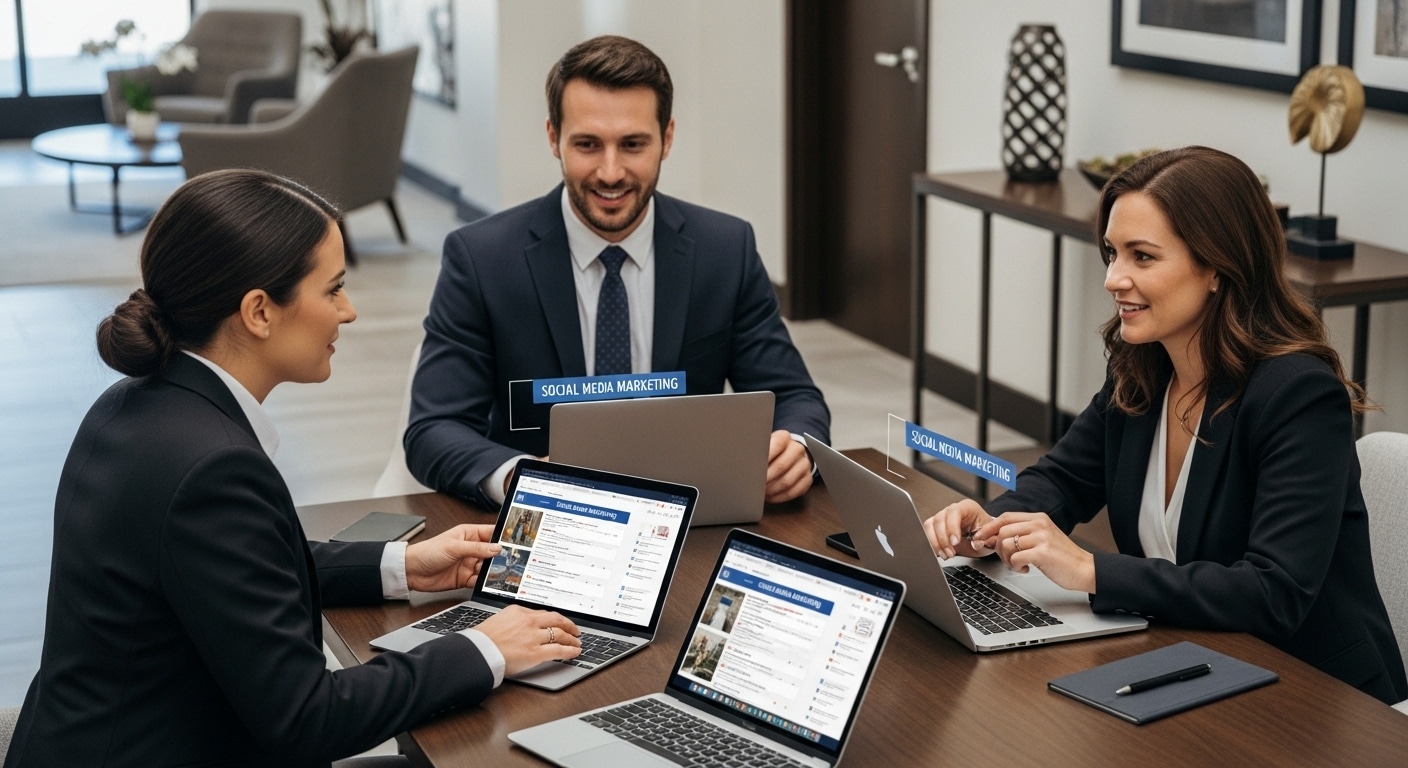 law firm partners discussing social media marketing